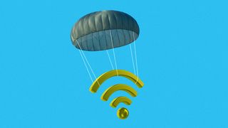 Illustration of a wifi signal going down by a parachute